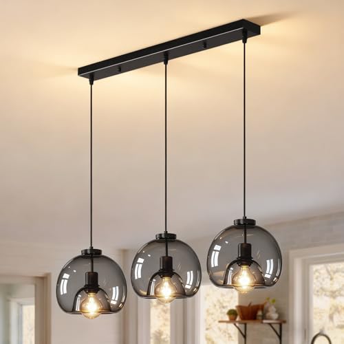 Pendelleuchte Esstisch Hängelampe Glas, 3-flammig E27 Vintage...