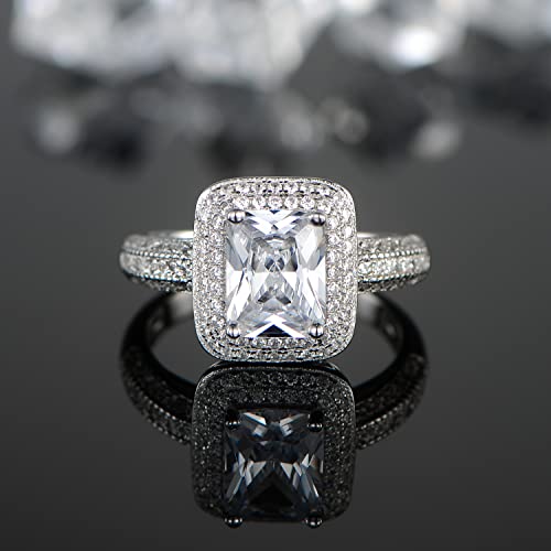 Gemsme 18K White Gold Plated Square Cubic Zirconia Promise Ring Halo Wedding Engagemen Ring for Women2