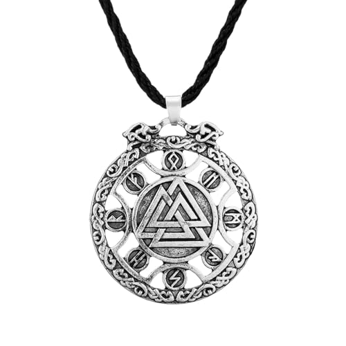 Collier pendentif Valknut et runes Futhark en acier bijoux Viking homme femme