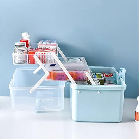 LIKEUDO 34 x 29 x 21.5 cm Blue 3 Layer First Aid Medicine Storage Box Family Medicine Organizer Emergency Medicine Organizer Cover