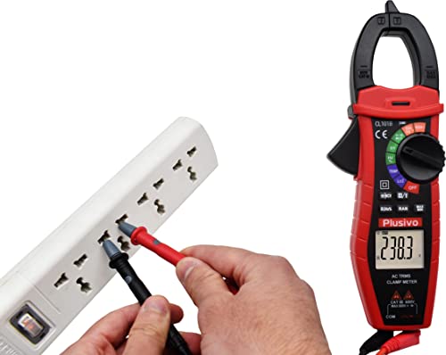 Plusivo Digital T-RMS 6000 Counts, Multimeter, Non Contact Voltage Tester, Auto-ranging, Measures Current Voltage Temperature Capacitance Resistance Diodes Continuity Duty-Cycle (AC Clamp Meter)