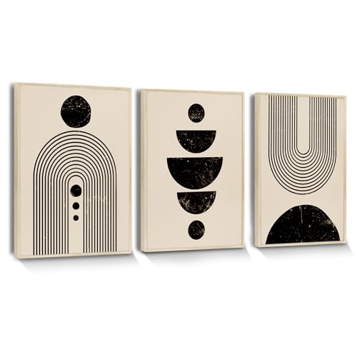 Quadri Moderni Set 3 Stampe Boho Astratte - Cornice Nera 50x70cm, Per Soggiorno O Camera - Foto 4