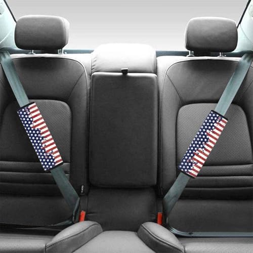 Image of AFPANQZ America Flag Auto Seat Belt Covers Cute for Adults Children 2 Pack Safety Seatbelt Pad Cushion Kit Universal Daiper Bag Backpack Shoulder Straps Pads Comfortable