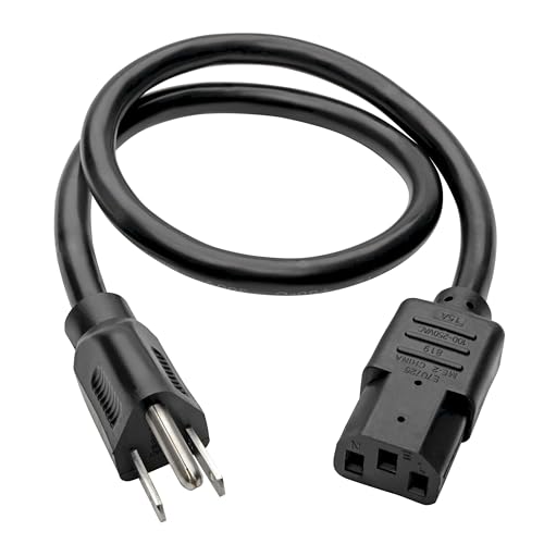 Image of Eaton Tripp Lite Series 15 Amp Standard 2ft Computer Power Cord for PC, Monitor, Laptop & More | UL Listed, Heavy Duty 14 AWG, 5-15P to IEC C13, Replacement 3 Prong AC Power Cable (P007-002)