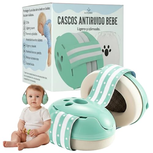 SOTOMIX Cascos bebé antiruido con banda antideslizante – Auriculares aislante acústico para proteger de daños auditivos – Protectores cómodos y seguros para recién nacidos y niños de hasta 36 meses