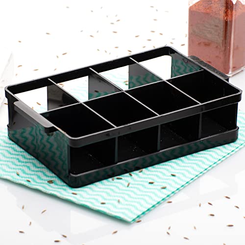Image of LEAWALL Modern Spice Box /Rack /Dani /Box /Container /Jar /Dabba /Multipurpose /Set for Masala /Spices -8 pcs (Black)