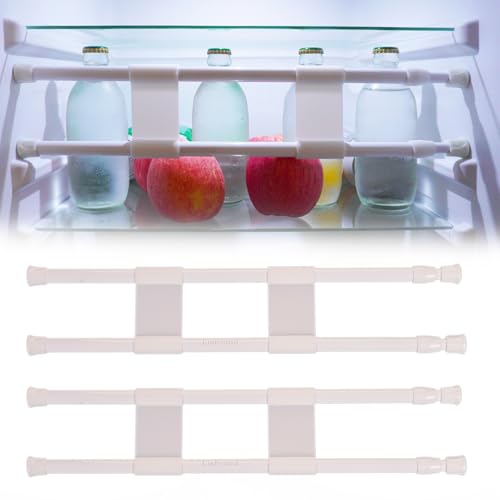 Lisfrmbd 2 Sets Double RV Refrigerator Bars Refrigerator Tension Rods Adjustable 15.8-27.6 Inches RV Fridge Accessories for Camper Refrigerator Kitchen Bookshelf Cupboard