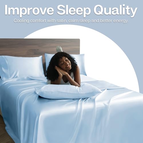 Image of MR&HM Satin Pillowcase for Hair and Skin, Silk Satin Pillowcase 2 Pack, King Size Pillow Cases Set of 2, Silky Pillow Cover with Envelope Closure (20x40, Light Blue)