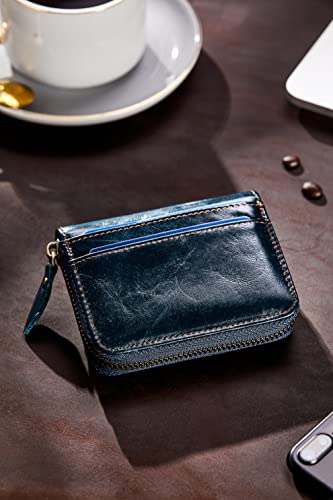 Image of Vintage Full Top Grain Leather Wallet RFID Blocking Multi Card Case with Zipper Pocket Card Holder for Men Women Gift Box