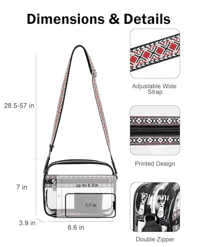 Image of FADEON Clear Bag for Stadium Events, Clear Crossbody Bag, Transparent Purse | Double-Zipper Clear Crossbody Meets 12 inchx12 inchx6 inch Stadium, Reinforced Straps, Waterproof for Concerts, Sports & Festivals