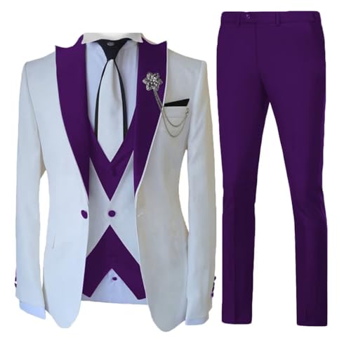 Mens Suit 3 Piece Suits for Men One Button Slim Fit Formal Wedding Prom Suits Blazer Vest Pants Tuxedo Set UOU62