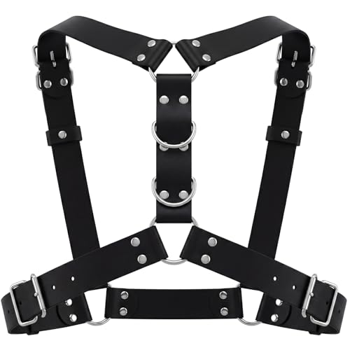 BBTO Brust Harness für Herren Verstellbares Brustgurt mit Schnalle Ring Punk Körpergurt Brustgeschirr für Männer für Halloween Kostüm(Modisch Schwarz)