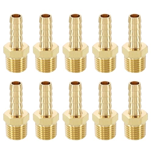 METALLIXITY 10Pcs Adaptador Macho De Latón Para Manguera Con Rosca NPT 5/16' Barb x 1/4' NPT Macho Para Sistemas De Combustible De Automóviles, Motocicletas, Embarcaciones, Camiones Y RV