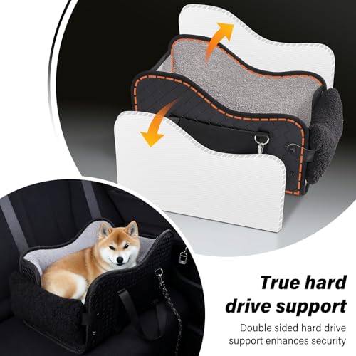 Hunde Autositz für kleine Hunde, Hundesitz Auto für Kleine bis Mittlere Hunde, Rutschfester Hundeautositz mit Sicherheitsgurt,Waschbar, Weiches Hundekissen mit Seitentaschen Schwarz