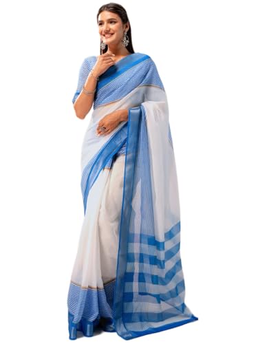Image of Satrani Women's Linen Printed Ready To Wear Saree with Unstitched Blouse Piece