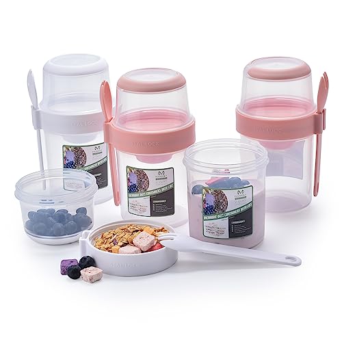 Image of MAMOOLY Leak-Proof Overnight Oats Containers with Lids - Yogurt Containers with Lids - Mason Jars with Lids BPA-Free, Stackable Design, Microwaveable, Dishwasher Safe, Easy Grip Lid, 4-Pack