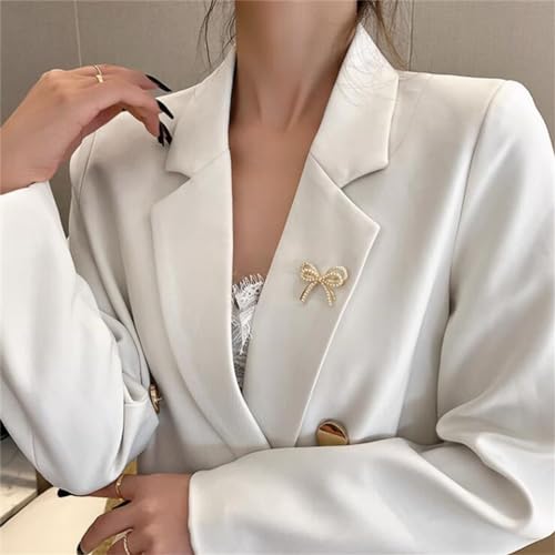 Image of Bow Knot Brooch Rhinestones Pearl Bow Lapel Pin Alloy Pearl Brooch Satin Ribbon Bow Badge Women's Dress Shawl Sweater Decoration