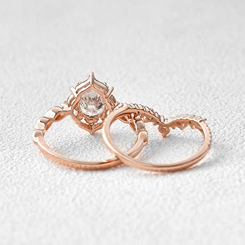 S925 10k 14k 18k Rose White Yellow Gold 1.5ct Oval Moissanite Engagement Rings for Women Bridal Set 2pcs Oval Vine Vintage Inspired V Shaped Wedding Band Anniversary Free Engraved3