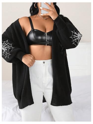 GORGLITTER Women's Plus Size Spider Web Oversized Cardigan Sweaters Embroidered Open Front Long Cardigans Fall Outwear4