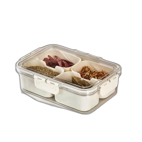 Image of 4-Compartment Spice Storage Container, Airtight Seasoning Box with Clear Lid & Locking Clips, Kitchen Condiment Organizer for Dried Herbs, Spices & Snacks