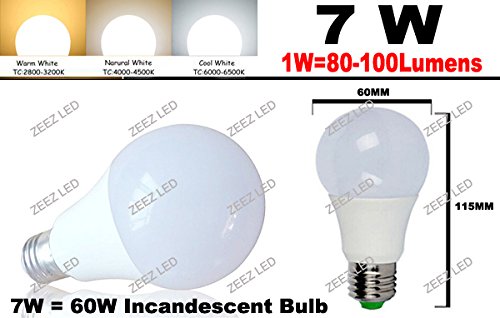 ZEEZ Lighting - LED A-Shaped A19 Light Bulb 7W Equivalent 60W Incandescent Lamp - Bright Natural White - — view 2