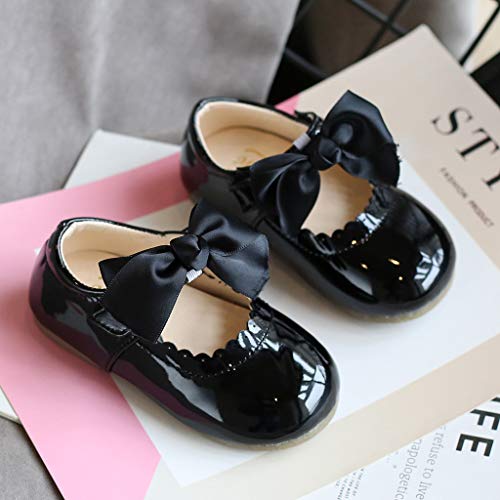 RNTOP Toddler Baby Girl Dress Shoes Mary Jane Ballet Flat Sandals Bowknot Princess Shoes Kids Wedding Party School Shoes (Black, 12 Little Kids)