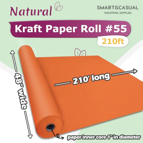 Image of SMART&CASUAL 48 inch x 2,520 inch (210') OrangeRed Kraft Craft Paper Roll for Gift Wrapping Bulletin Board Bouquet Flower Art Packing Parcel Table Covering 80GSM 55LB (OrangeRed, 48 inch x 210')