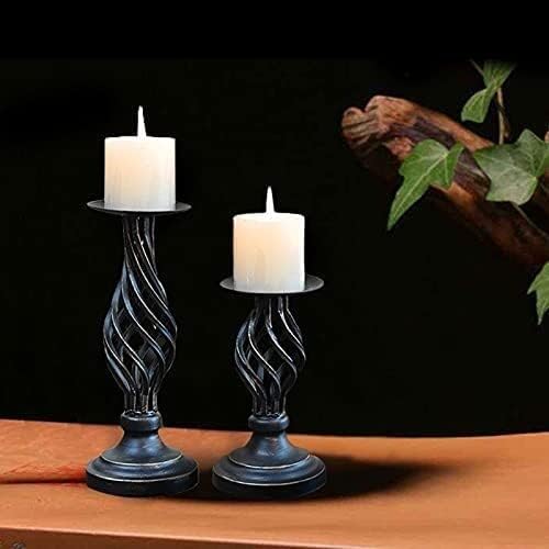 Miniatura 6 de Candelabro arquístico de hierro hueco negro, portavelas para columnas, adorno para decoración de mesa de comedor, sala de estar, bar, 2 piezas
