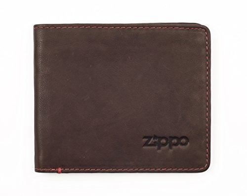 Zippo leather bi fold wallet Please change, 11cm brown