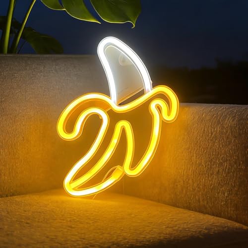 Image of LED Cute Banana Fruit Neon Sign for Wall Decor,3x AA Battery or USB Operated Weird Neon Signs Funny Night Lamps Light Up Signs for Christmas,Summer Pool Party,Nursery, Home Decor