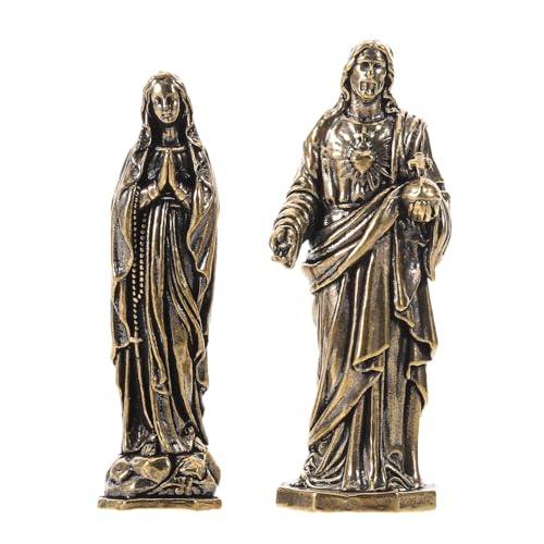Baluue Statue Religieuse Sculpture Catholique Élégante et Résistante en Laiton Doré, Lot de 2 Pièces Décoration Rétro pour Bureau ou Étagère