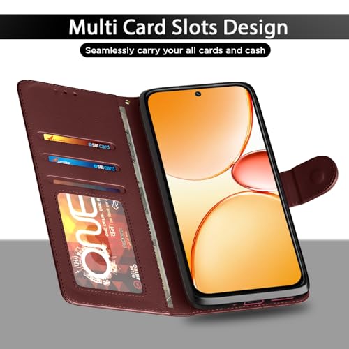 Image of Amazon Basics Flip Cover for Realme Narzo 90X 5G / Realme C85 5G / Realme 15X 5G Leather Finish | Wallet Stand and Shock Proof | Inside TPU with Card Pockets | Complete Protection Flip Case (Brown)