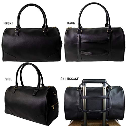 Weekender Carry Bags Vegan Leather Travel Shoulder Tote Trolley Luggage Sleeve Duffle (Black-04)