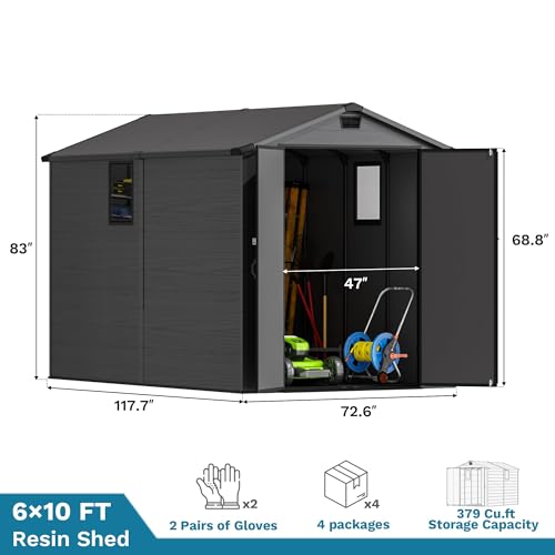 Image of Devoko 6x10 FT Resin Storage Shed with Floor, Large Plastic Outdoor Sheds