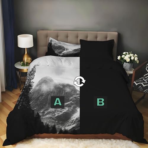 Housse de couette 140x200cm nuages et montagnes en microfibre 3D
