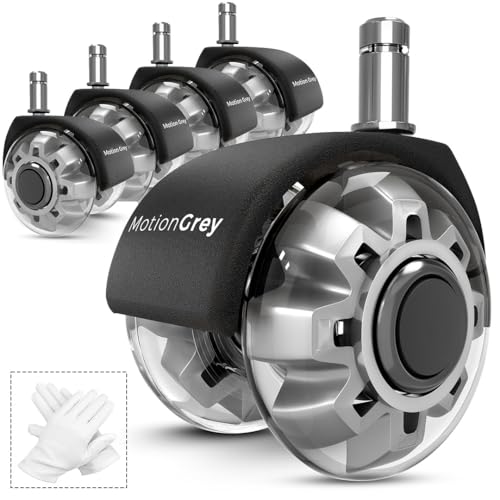 MotionGrey - Premium Dual Office Chair Wheels Replacement for Hardwood Floors, Chair Casters Replacement, Heavy Duty Desk Chair Wheels for Replacing Chair Mat, Rollerblade Casters (1)