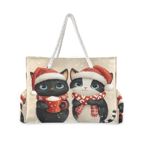 Large Beach Bags Totes Canvas Tote Shoulder Bag Cat Christmas Water Resistant Bags for Gym Travel Daily2