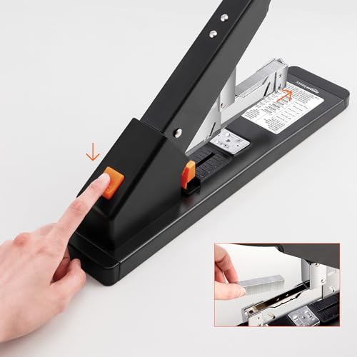 Amazon Basics Heavy Duty Stapler, 210 Sheet High Capacity, Long Arm, Industrial Office Stapler with 1000 Staples, Black image 2