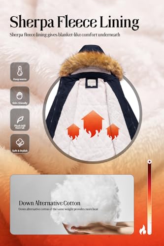 Chrisuno Women's Mid-Length Military Parka Winter Outerwear Insulated Jacket Soft Fleece Snow Faux Fur Coat4