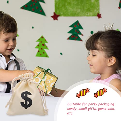 STOBOK 12 Stücke Kordelzug Geld Taschen Dollar Zeichen Bank Tasche Sackleine Kordelzug Tasche Würfel Tasche Schmuck Beutel Hessische Jute Tasche für Casino Theme Poker Party