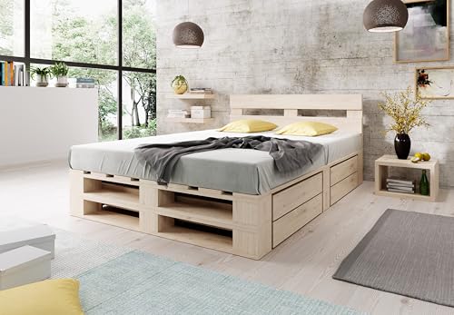Lermowood Palettenbett M2 aus Holz 180 x 200 cm Natur mit...