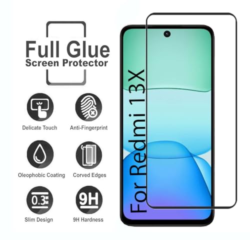 Image of FabeKee Tempered Glass Screen Protector Compatible For Black Cellphone With Edge To Edge Coverage And Easy Installation Kit (Transparent, Redmi 13X)
