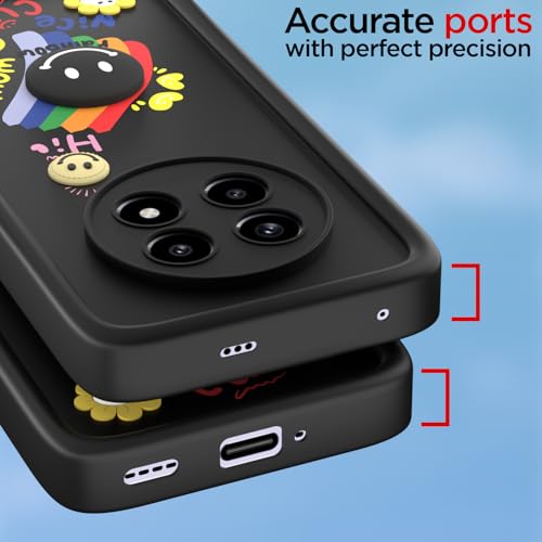 Image of Pikkme Back Cover for Realme 13 Pro / 13 Pro Plus 5G | Soft Silicone| Cute Rainbow Smile & 3D Cartoon Flower Design | Shockproof Raised Camera Protection Bumper Case (Black)