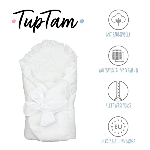 TupTam Baby Swaddle Blanket Padded Wrap with Deco Bow, White, 70 x 70 cm - Image 3