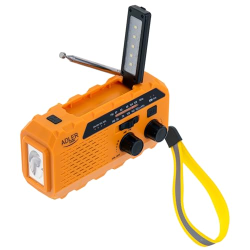 Adler AD1197 Radio Solar Recargable de Emergencia con Dinamo FM Am, Portátil, Pequeña, Cargador USB C para Móvil, Batería Power Bank 1200mAh, Radio de Supervivencia con Manivela, Linterna, Alarma SOS