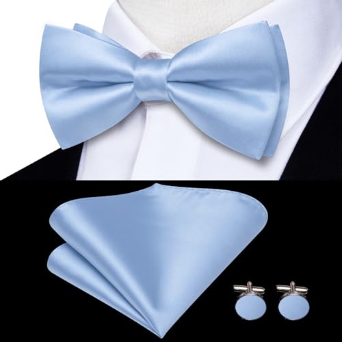 Image of Hi-Tie Men Suspender Bowtie Set Suspenders Pre-tied Bow Tie Pocket Square Cufflinks Adjustable Y Shape 6 Clips Braces Tuxedo