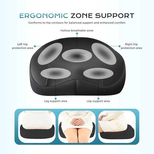 Image of Coverado Car Seat Cushion and Lumbar Support Headrest Pillow, Integrated Ergonomic Memory Foam Back Support Neck Pillow, Soft Leather Breathable Driving Seat Cushion for Sciatica Pain Relief, Black