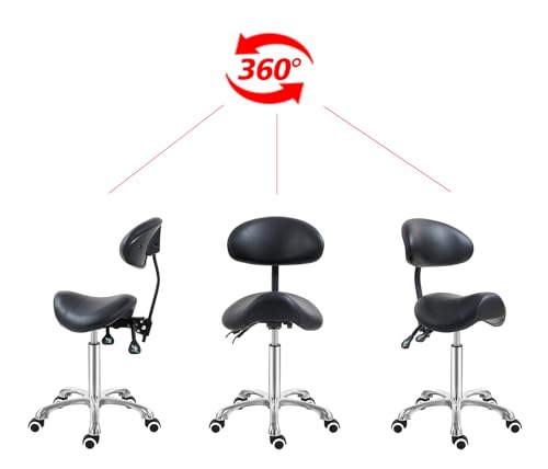 Image of Antlu Saddle Stool Chair with Back Support, Ergonomic Esthetician Stool Chair for Salon Tattoo Spa Medical Dentist Clinic (with Backrest, Black)