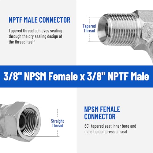 Image of 90 Elbow Hydraulic Fitting: 3 /8 inch NPTF Male x 3 /8 inch NPSM Female