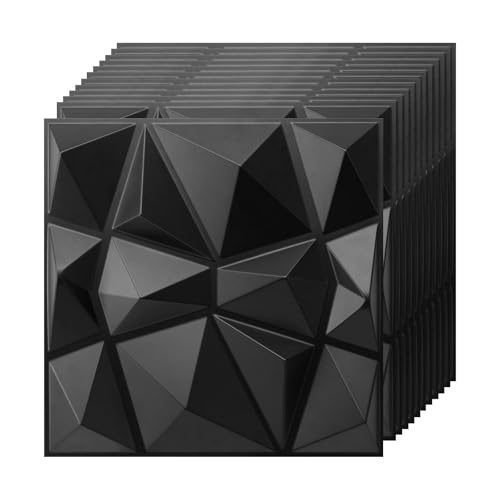 LeapBeast 3D Wandpaneele,Platten Paneele,POLYSTYROL MATERIAL 30 * 30cm Matt weiß, Dauerhaft, Nicht Verformbar, Wasserfest, Hitzebeständig, Geruchsneutral PVC Wandplatten,Gaming Zimmer (S150-Schwarz)